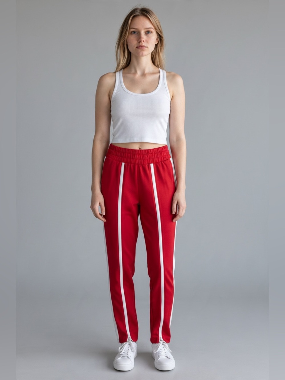 *Women's Red Track Pants with White Zip Accents | NWOT